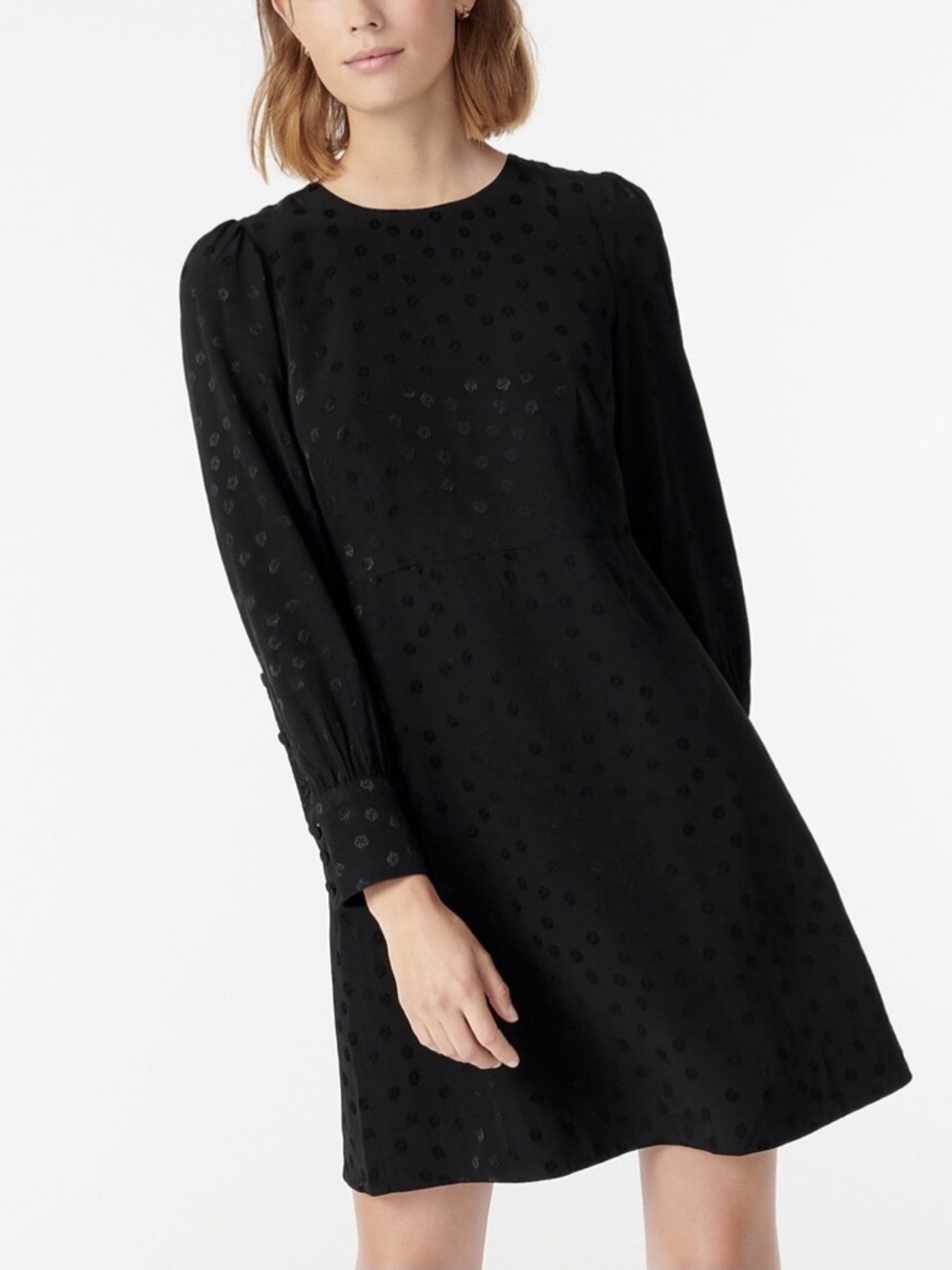 J.Crew Black Tonal Swirl Jacquard Long Sleeve Shift Dress Size 4 Back Zip LBD